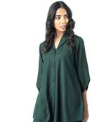 Green shawl collar shirt with curved sleeves