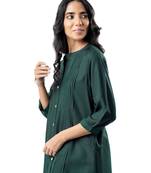 Green pleated band collar shirt
