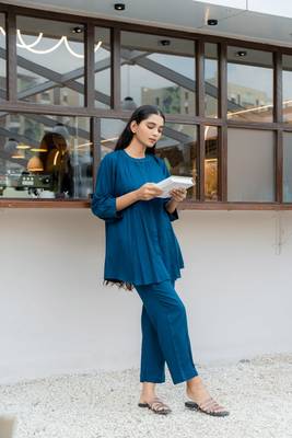Sapphire front pleated flared top 1