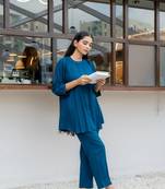 Sapphire front pleated flared top