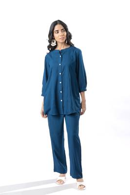 Sapphire pleated band collar shirt 1