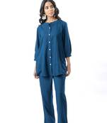 Sapphire pleated band collar shirt