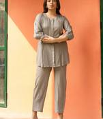 light mocha pleated crafted flared solid top