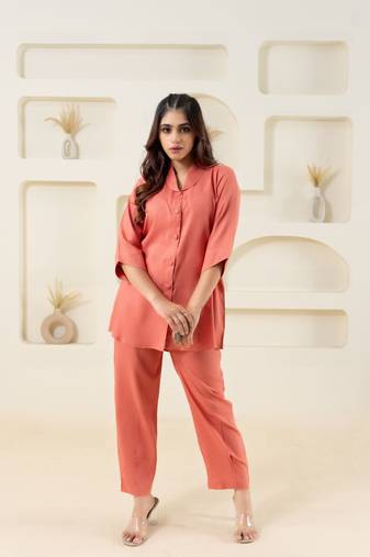 Peach shawl collar solid top
