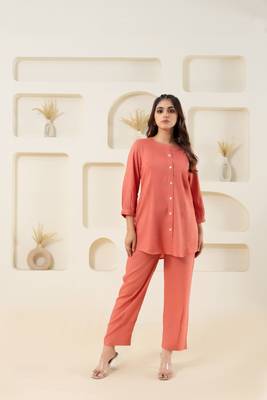Peach pleated solid top 1