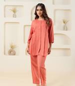 Peach pleated flared solid top