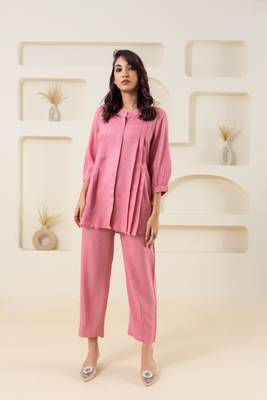Pink pleated flared solid top 1