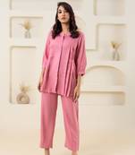 Pink pleated flared solid top