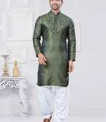 Mehendi jecquard silk pathani suits for mens wear
