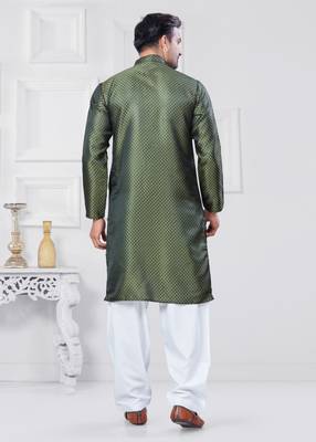 Mehendi jecquard silk pathani suits for mens wear 2
