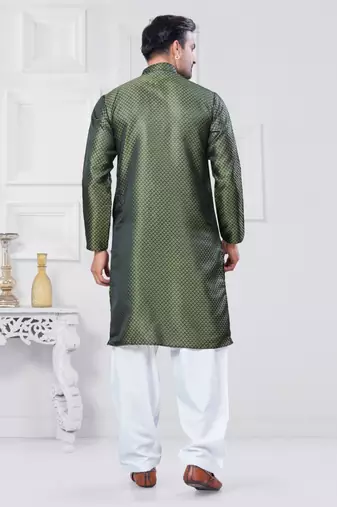 Mehendi jecquard silk pathani suits for mens wear