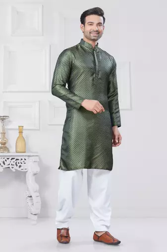 Mehendi jecquard silk pathani suits for mens wear