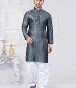 Grey jecquard silk pathani suits for mens wear