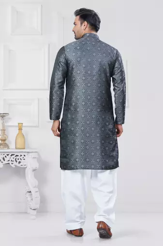 Grey jecquard silk pathani suits for mens wear