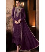 fancy long purple georgette pakistani straight suit for women