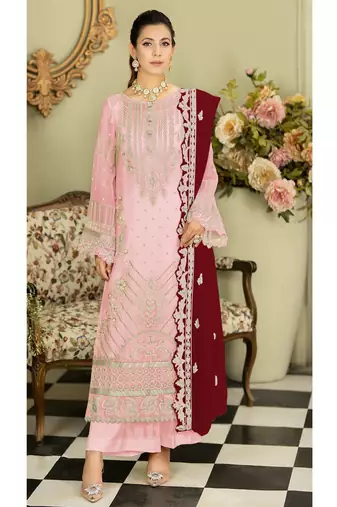 pink georgette knee length pakistani straight suit for women