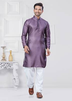 Purple jecquard silk pathani suits for mens wear 1