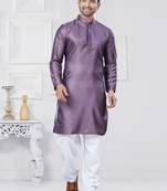 Purple jecquard silk pathani suits for mens wear