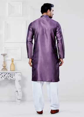Purple jecquard silk pathani suits for mens wear 2