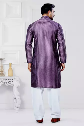 Purple jecquard silk pathani suits for mens wear