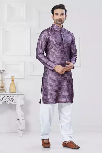 Purple jecquard silk pathani suits for mens wear