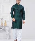 Green jecquard silk pathani suits for mens wear
