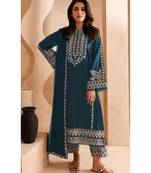 teal blue georgette heavy lon pakistani straight suit for women