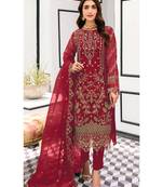red organza pakistani suit for women