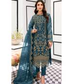 elegant blue organza pakistani suit for women