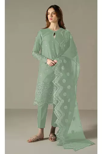 new summer wear pista green cotton pakistani suit for women