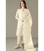 new summer wear white cotton pakistani suit for women