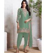 traditional pista green georgette patiyala style suit for women
