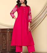 Mika cerise embrodiered kurta pant set