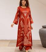 Bakul vermillion printed cotton kurta pant set