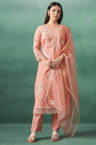 Nadira salmon embroidered lawn suit set