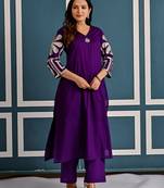 Mika amethyst embroidery cotton kurta pant set