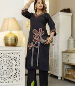 Samiha raven embroidery cotton kurta pant set