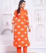 Jayti apricot elephant cotton kurta pant set