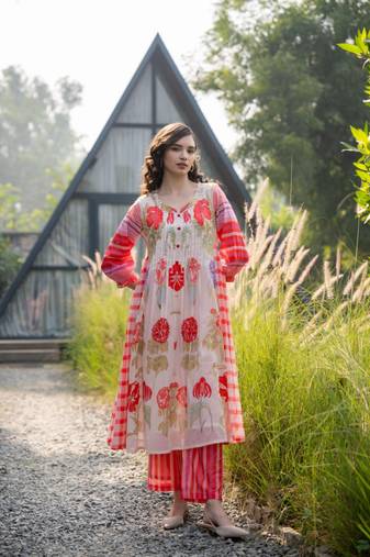 Tiara apricot cotton premium kurta pant set