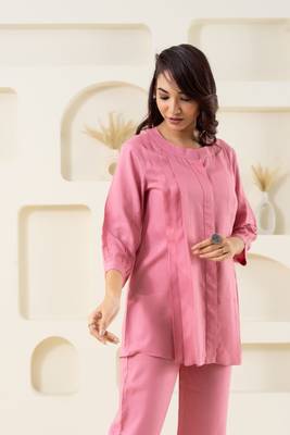 Pink pleated flared solid top 2