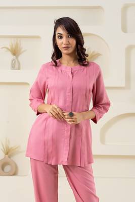 Pink pleated flared solid top 3