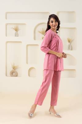 Pink pleated flared solid top 4