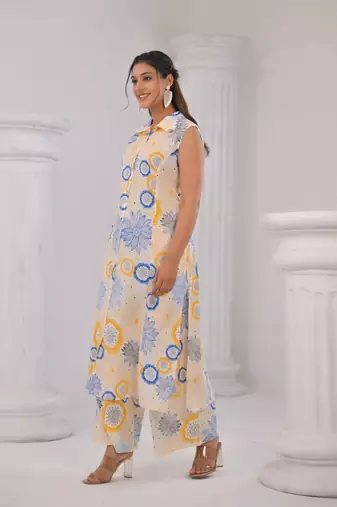 Raagvi vanilla printed cotton kurta pant set