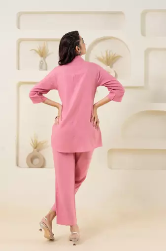 Pink shawl collar solid top