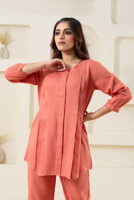 Peach pleated flared solid top 3