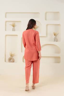 Peach pleated flared solid top 4