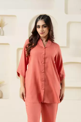 Peach shawl collar solid top