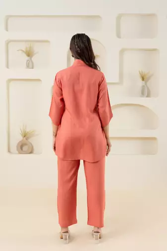 Peach shawl collar solid top