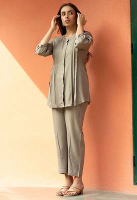 light mocha pleated crafted flared solid top 2