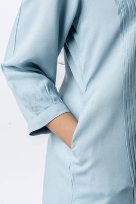 Light blue pleated band collar shirt 3
